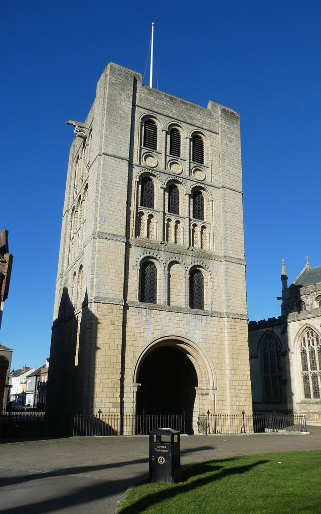 The Norman Tower, built 1120 to 1148, principal surviving gateway to the Abbey of St Edmund, four hundred metres from Collingwood House.